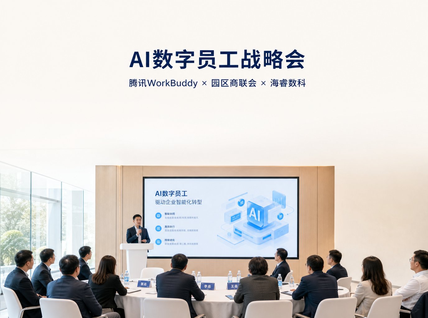 《AI数字员工战略落地培训会》企业负责人专场在新建元数智湾开讲：腾讯WorkBuddy×园区商联会×海睿数科联合举办